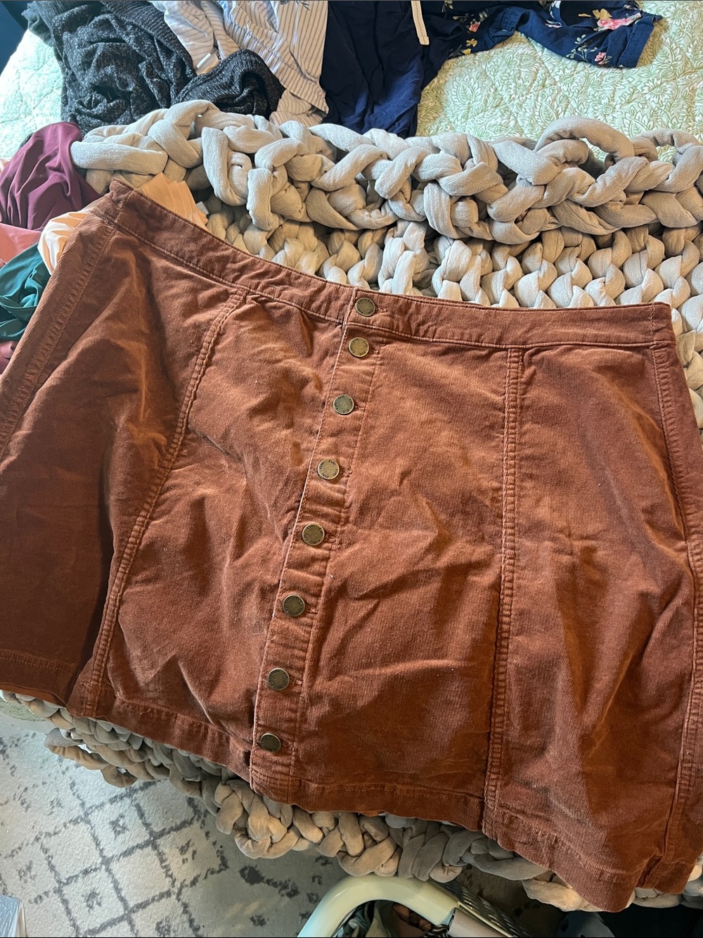 EVRI Rust Brown Button-Front Mini Skirt